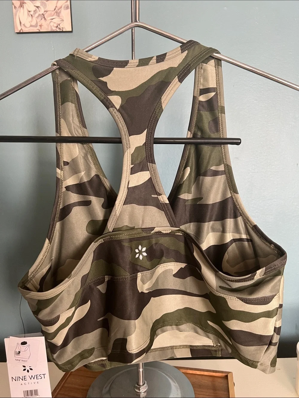 Nine West Olive & Khaki Camouflage Racerback Crop Tank